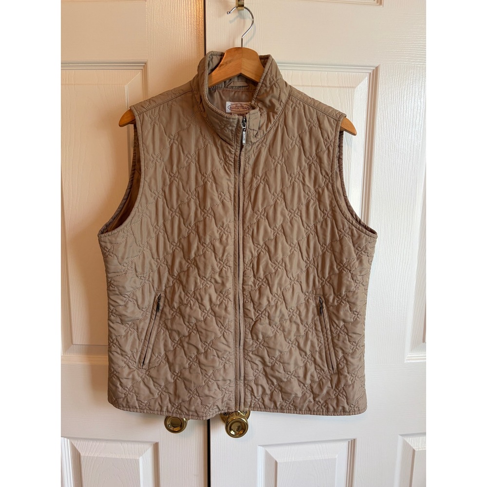 Northern Reflections Women Tan Quilted Floral Stitch Full Zip Vest Large Khaki